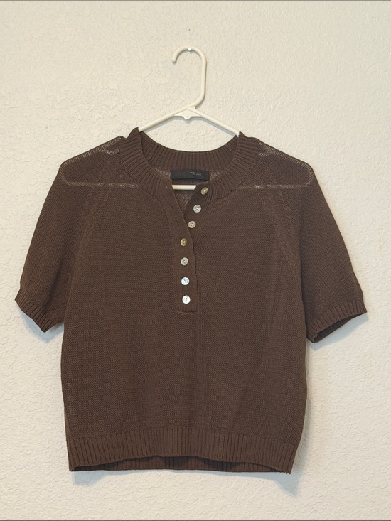 Zara Sweaters - Zara Chocolate Brown Short-Sleeve Henley Knit Top